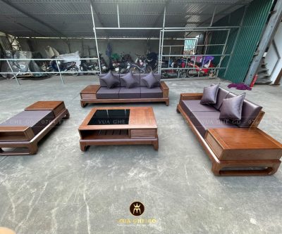 Sofa gỗ sồi Vg04 - da Hàn Quốc cao cấp