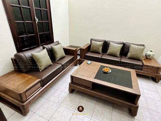 Sofa gỗ sồi VG04 - da Hàn Quốc cao cấp