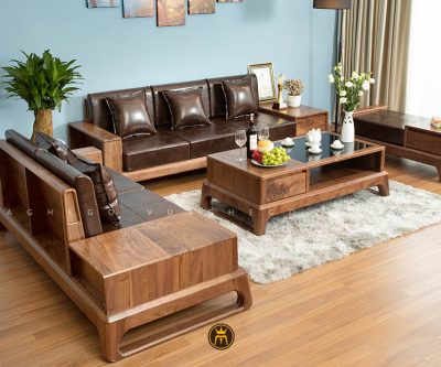 Sofa gỗ óc chó chữ u VG04