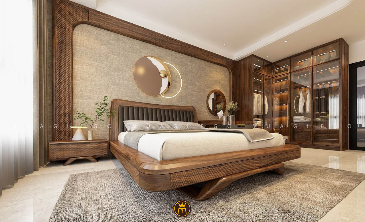 Thiết kế nội thất phòng ngủ bằng gỗ óc chó