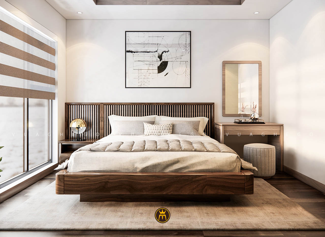 Giường ngủ làm từ gỗ sồi phong cách Nhật