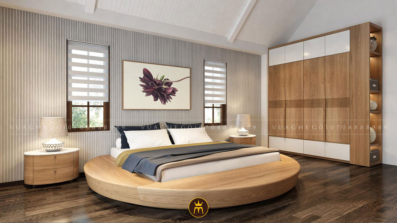 Mẫu giường gỗ sồi hình tròn