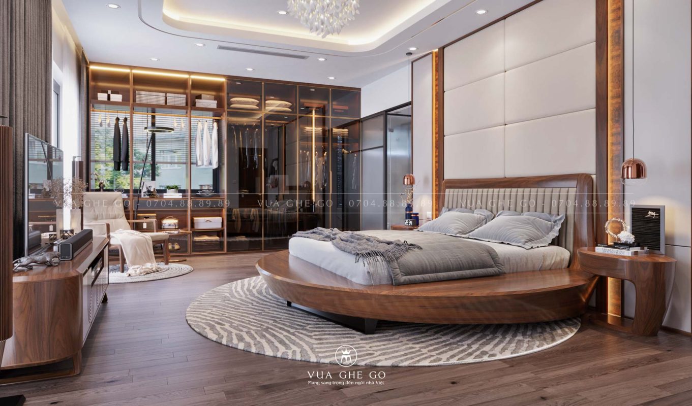 Giường ngủ gỗ tự nhiên LuxVG19B chân sắt 