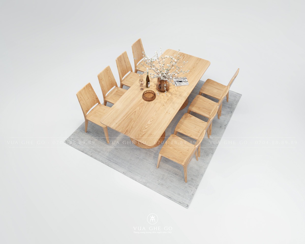 Bàn ăn gỗ sồi Mỹ 8 ghế Double Moon toát lên vẻ sang trọng cho phòng bếp