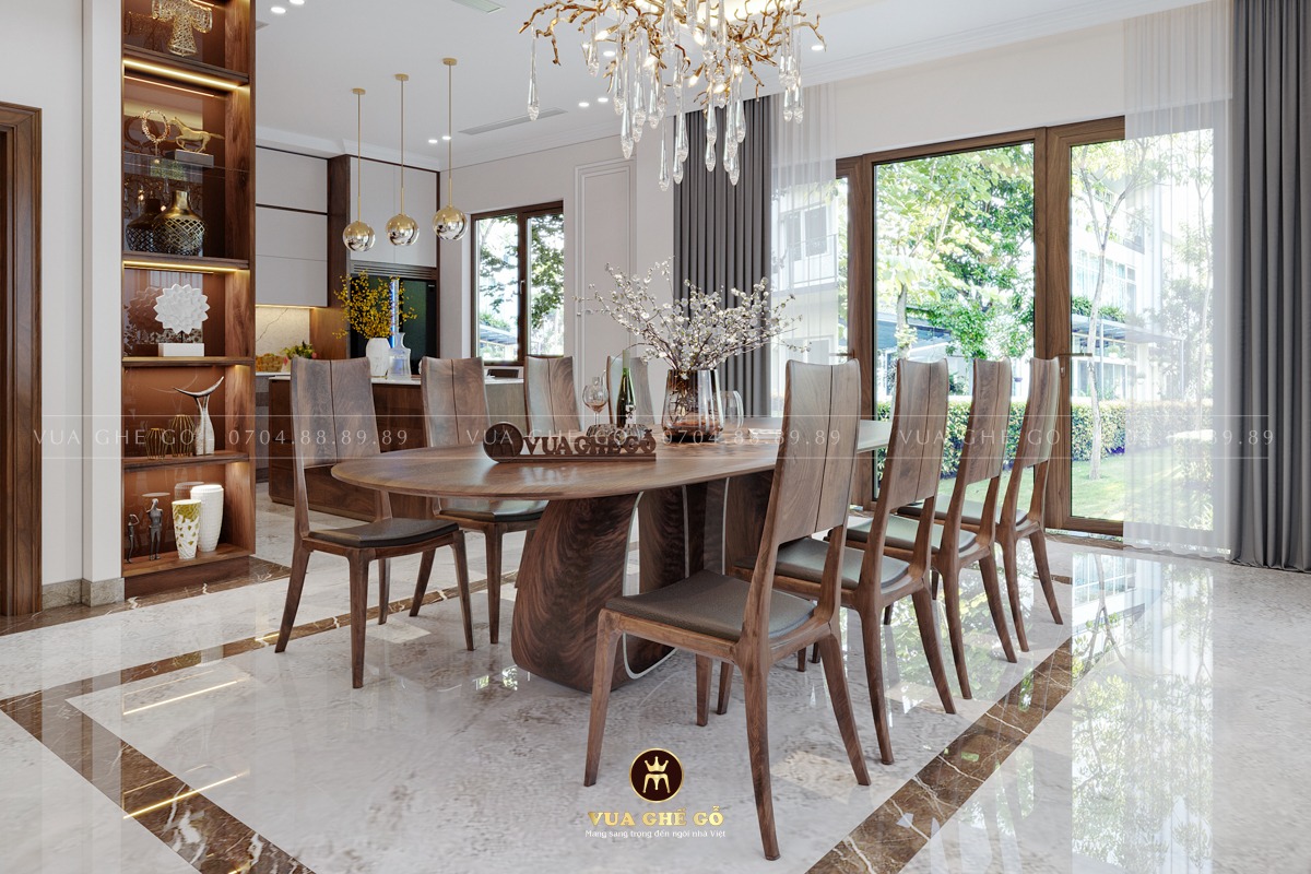 Bộ bàn ăn gỗ sồi Hera ao cấp và ghế Luxy new đệm da
