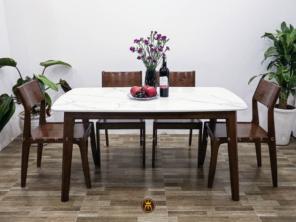 Bàn ăn 4 ghế gỗ sồi Vega mặt đá đẳng cấp, hiện đại