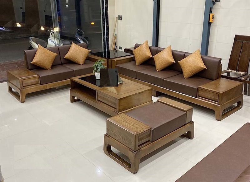 Ghế sofa gỗ cho phòng khách 25m2 chế tác từ gỗ sồi 