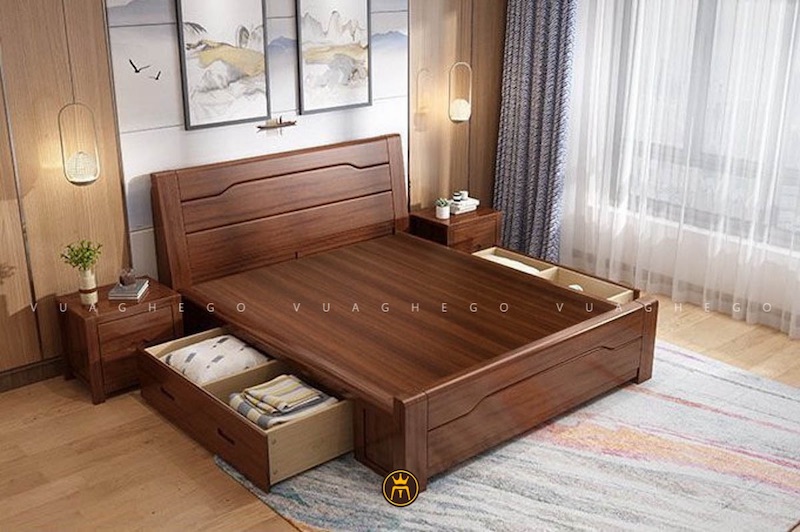 Mẫu 1: Giường gỗ sồi đẹp