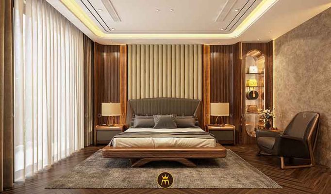 Decor phòng ngủ giường gỗ phong cách sang trọng