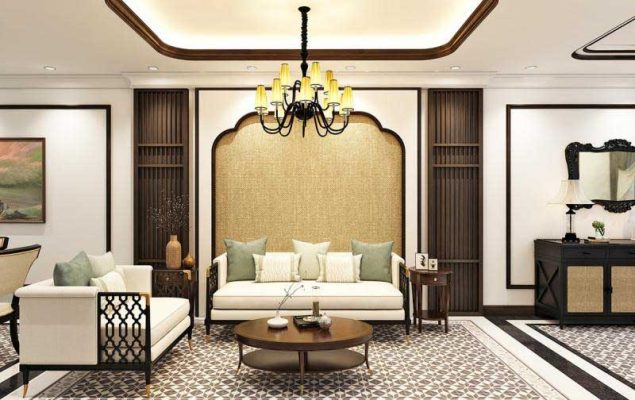 Decor phòng khách đơn giản với phong cách Đông Dương