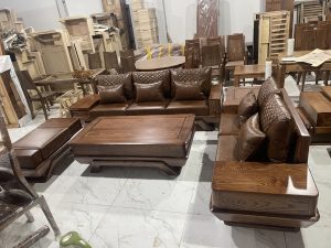 Ghế sofa gỗ cho phòng khách 25m2 chế tác từ gỗ sồi