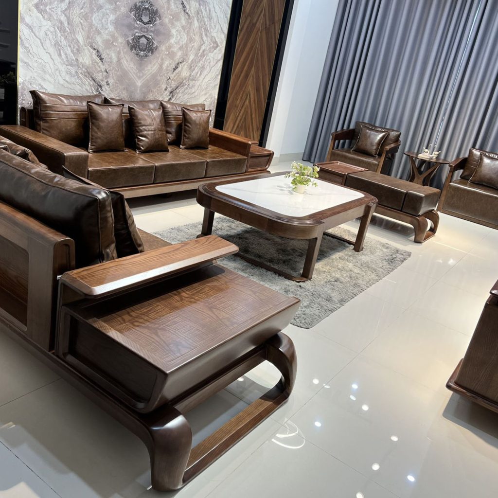 Màu sậm của bộ sofa gỗ tần bì
