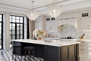 Trang trí nhà bếp với tông màu trắng đen phổ biến