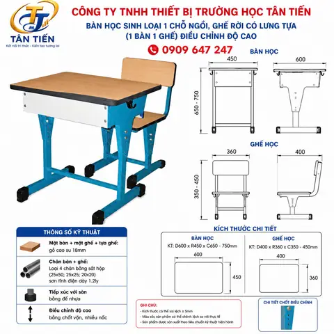 Bàn Ghế Học Sinh Điều Chỉnh Độ Cao