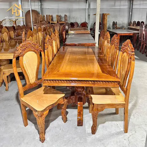 Bộ Bàn An Gỗ Căm Xe 8 Ghế
