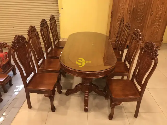 Bộ Bàn An Gỗ Căm Xe 8 Ghế