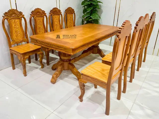 Bộ Bàn An Gỗ Căm Xe 8 Ghế
