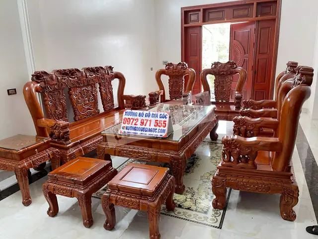 Bộ Bàn Ghế Gỗ Hương Tay 12 10 Món