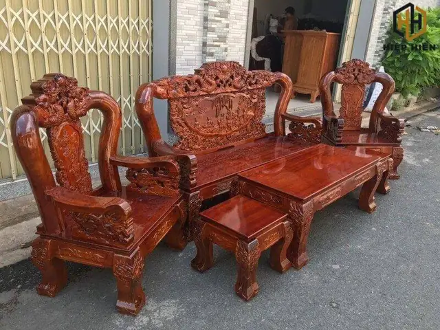 Bộ Bàn Ghế Gỗ Hương Tay 12 10 Món