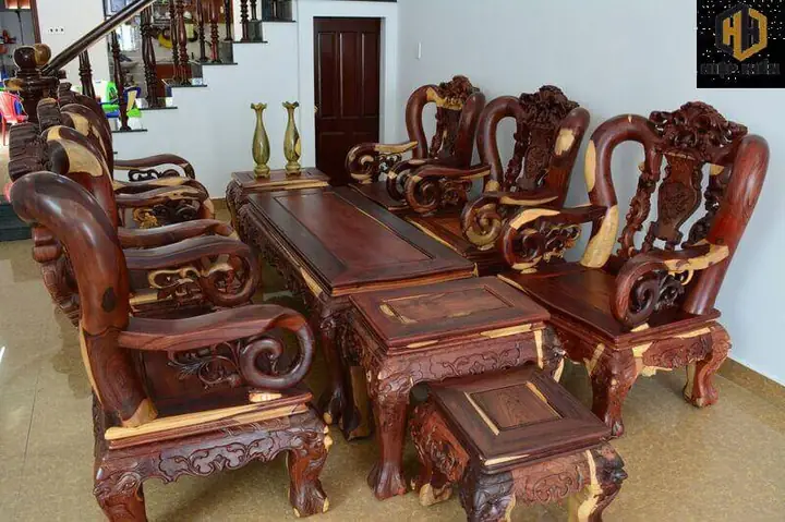 Bộ Bàn Ghế Gỗ Hương Tay 12 10 Món