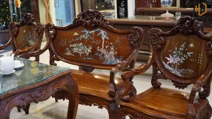 Bộ Bàn Ghế Gỗ Khảm Trai Bộ Bàn Ghế Gỗ Khảm Trai